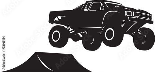 Black monster truck, vector truck silhouette, off-road vehicle icon, big wheel tires