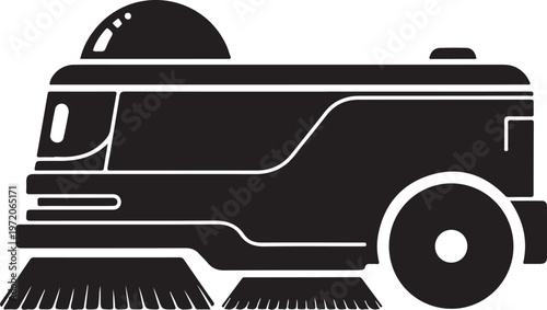 Street Sweeper, Urban Cleaning Vehicle, City Maintenance Truck, Black Icon