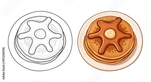 Delicious Stack of Pancakes with Butter and Syrup - Top View