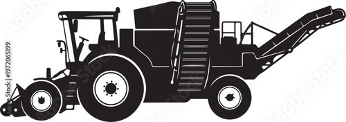 Black silhouette tractor, heavy machinery, agricultural equipment, industrial vehicle
