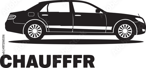 Black car, chauffeur service, transportation icon, vehicle silhouette