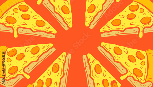 Chicago Pizza Pattern Design. Seamless Deep Dish Illustration. Stuffed Crust Pizza Motif. Handdrawn Fast Food Style.