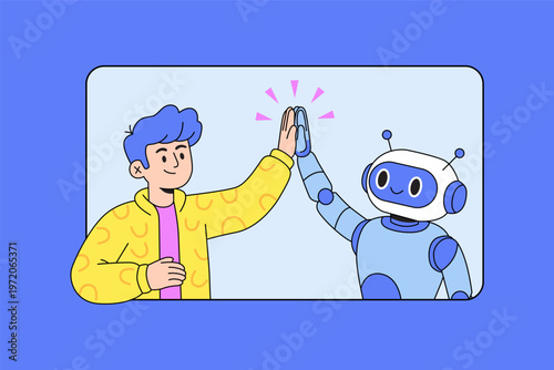 AI Robot and Man High Five Illustration.eps