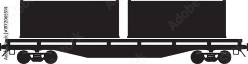 Railway freight car, cargo train wagon, industrial transport, black silhouette