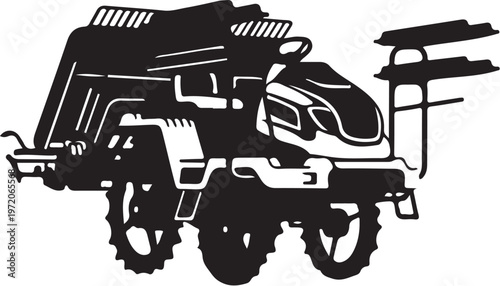 Black, industrial, vector truck, heavy-duty, equipment, silhouette, transportation, machinery