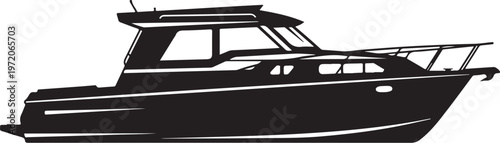 Sleek yacht, boat silhouette, black vector, nautical icon, modern design