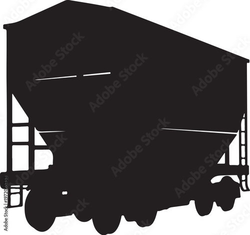 Black silhouette train car, railroad freight wagon, industrial transport vector, cargo rail vehicle