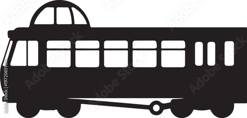 Black silhouette trolley bus, city transport icon, vector tram, urban travel symbol