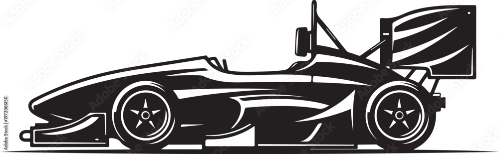 Fototapeta premium Racing car, vector illustration, black and white, speedster, formula one, automotive design