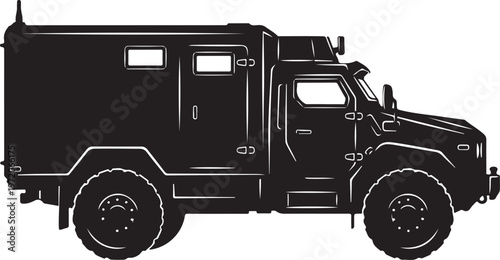 Black armored truck, military vehicle, armored car, security transport
