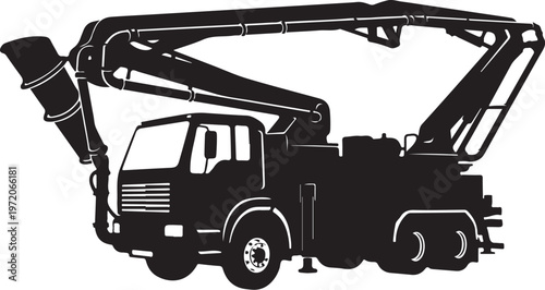 Black, industrial vacuum truck, suction vehicle, waste management, sanitation equipment, vector