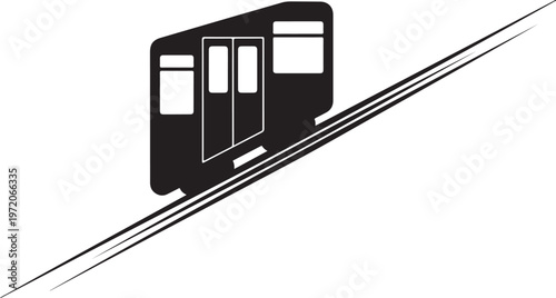 Monochrome subway train icon, urban transportation symbol, black and white vector graphic, rail transport illustration