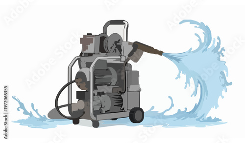 High pressure water cleaner machine vector illustration