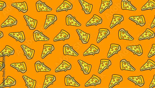Chicago Pizza Pattern Design. Seamless Deep Dish Illustration. Stuffed Crust Pizza Motif. Handdrawn Fast Food Style.