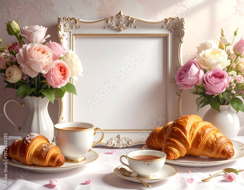 A serene breakfast setting with pastries and coffee