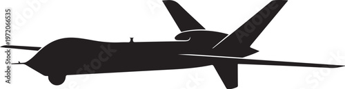 Airplane, drone, aircraft silhouette, black icon, transportation symbol