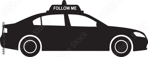 Black taxi cab silhouette, follow me sign, vector icon, transportation symbol