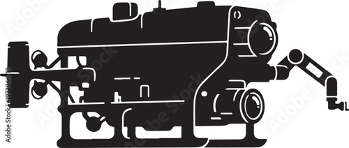 Industrial robotic arm, mechanical assembly line, factory automation, robotics vector