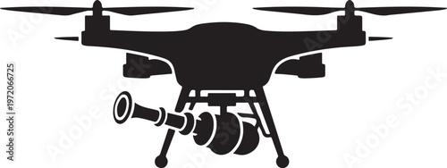 Drone, aerial, black silhouette, vector icon, drone with camera, robotic aircraft
