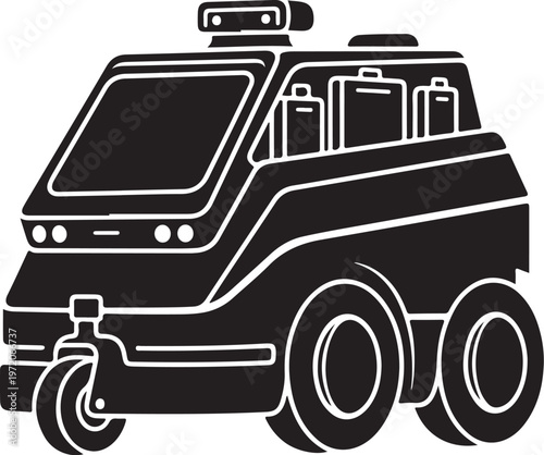 Black taxi, futuristic vehicle, transportation icon, luggage cart