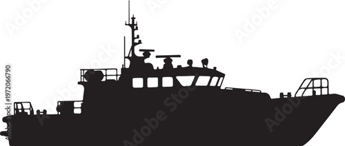 Ship silhouette, boat icon, naval vessel, black graphic