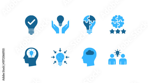 Collection of creative idea and brainstorming icons with lightbulb concepts.