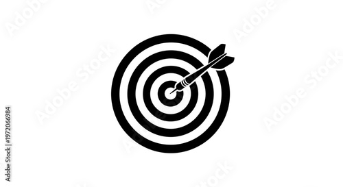 Black and white dartboard with arrow.