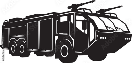 Fire truck, emergency vehicle, rescue truck, black silhouette, vector illustration