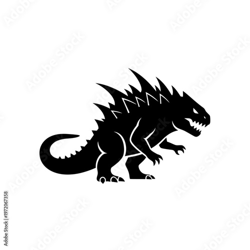 Black silhouette of a dinosaur monster.