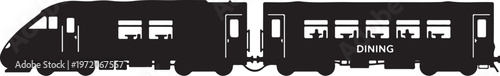 Train, railroad, dining car, transportation, vector, black, silhouette, illustration, trainset, locomotive