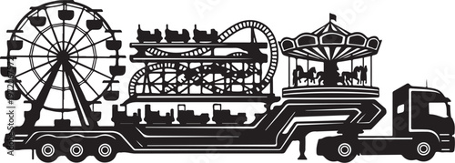 amusement park ride truck, carnival transport, fairground vehicles, trailer illustration