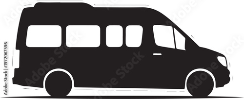 Black van silhouette, vehicle icon, transportation symbol, minivan outline