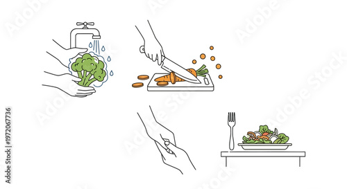 Hands preparing healthy green salad.