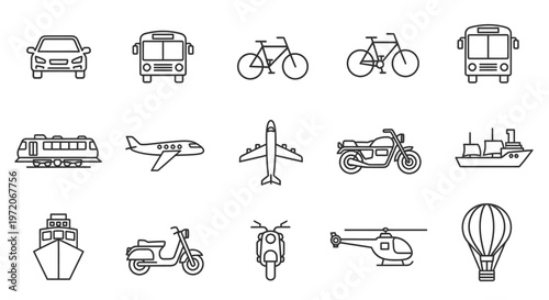 Various Transportation Vehicles Icons.
