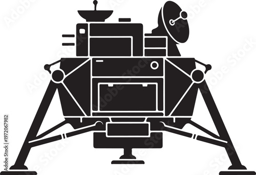 Space, Lunar, Lander, Spacecraft, Black, Vector Icon