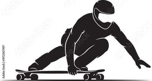 Skateboarder, black silhouette, sports icon, action figure, athletic pose