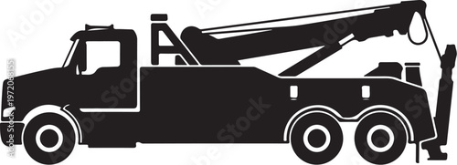 Tow truck, vehicle recovery, roadside assistance, transportation, silhouette