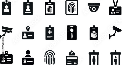 Security and identification icons a comprehensive collection for access control and surveillance systems