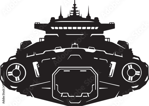 Futuristic Spaceship, Space Shuttle, Black Vector Illustration, Sci-Fi Vehicle