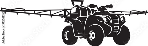 Vector ATV sprayer, farm quad bike icon, agricultural vehicle silhouette, black farming equipment