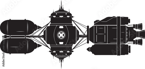 Spacecraft, futuristic spaceship, sci-fi vehicle, black illustration, aerospace
