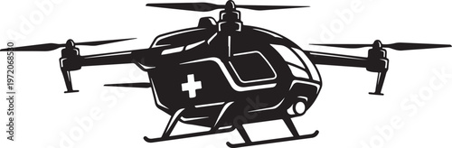 Medical helicopter, emergency services, rescue aircraft, black silhouette