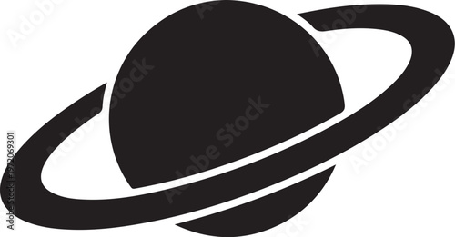 Saturn, planet icon, black, vector, astronomy symbol, ringed planet