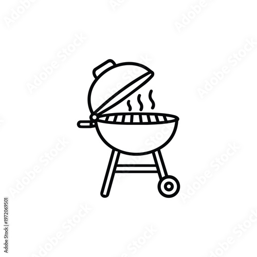 Spring barbecue grill black and white vector illustration for spring picnic and spring outdoor cooking design