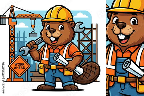 Beaver in construction worker outfit.
