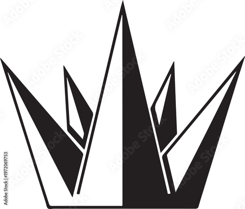 Origami crown, black, vector icon, paper folding design, royalty free graphics