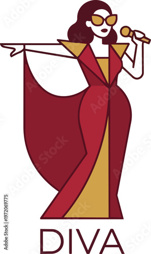 Cartoon Diva Woman Singing.