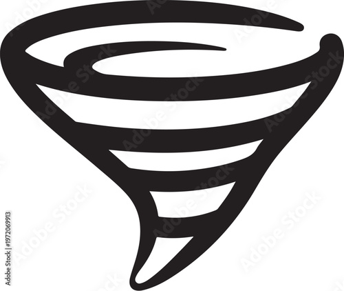 Tornado icon, storm symbol, weather sign, disaster emblem, black vector graphic