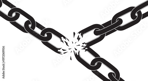 Breaking chain, broken link, freedom concept, vector illustration, black and white