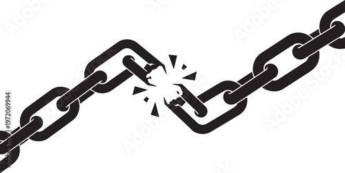 Broken chain link, cracked chain, freedom concept, breaking free icon, black chain vector